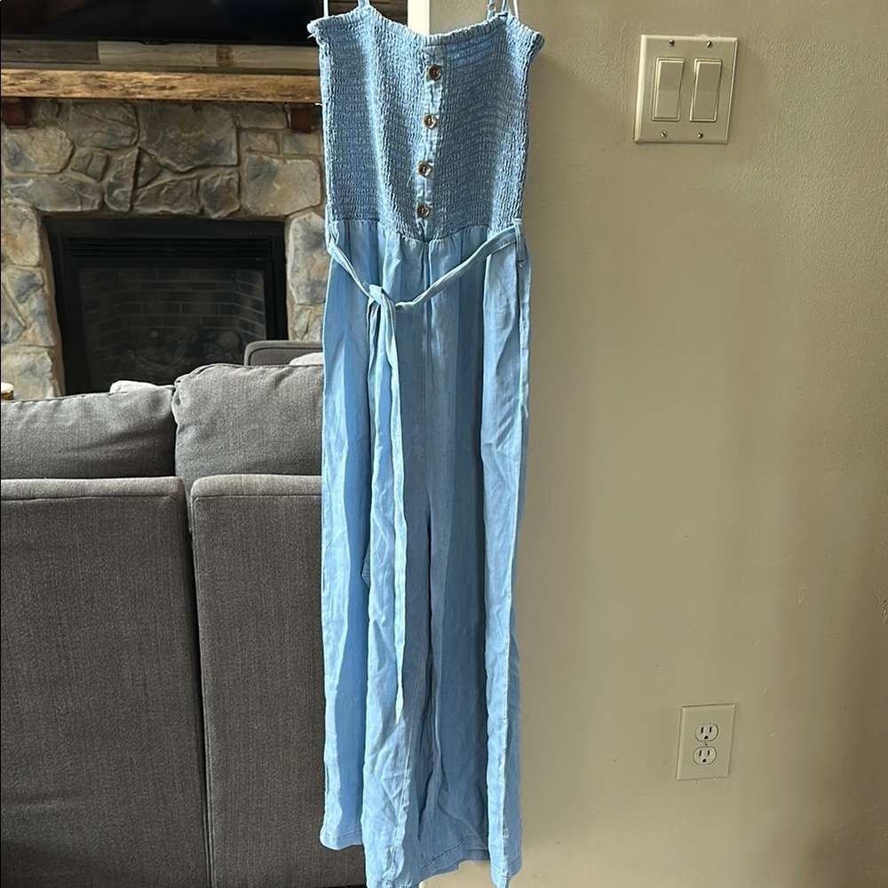 Light Blue Button-Front Jumpsuit